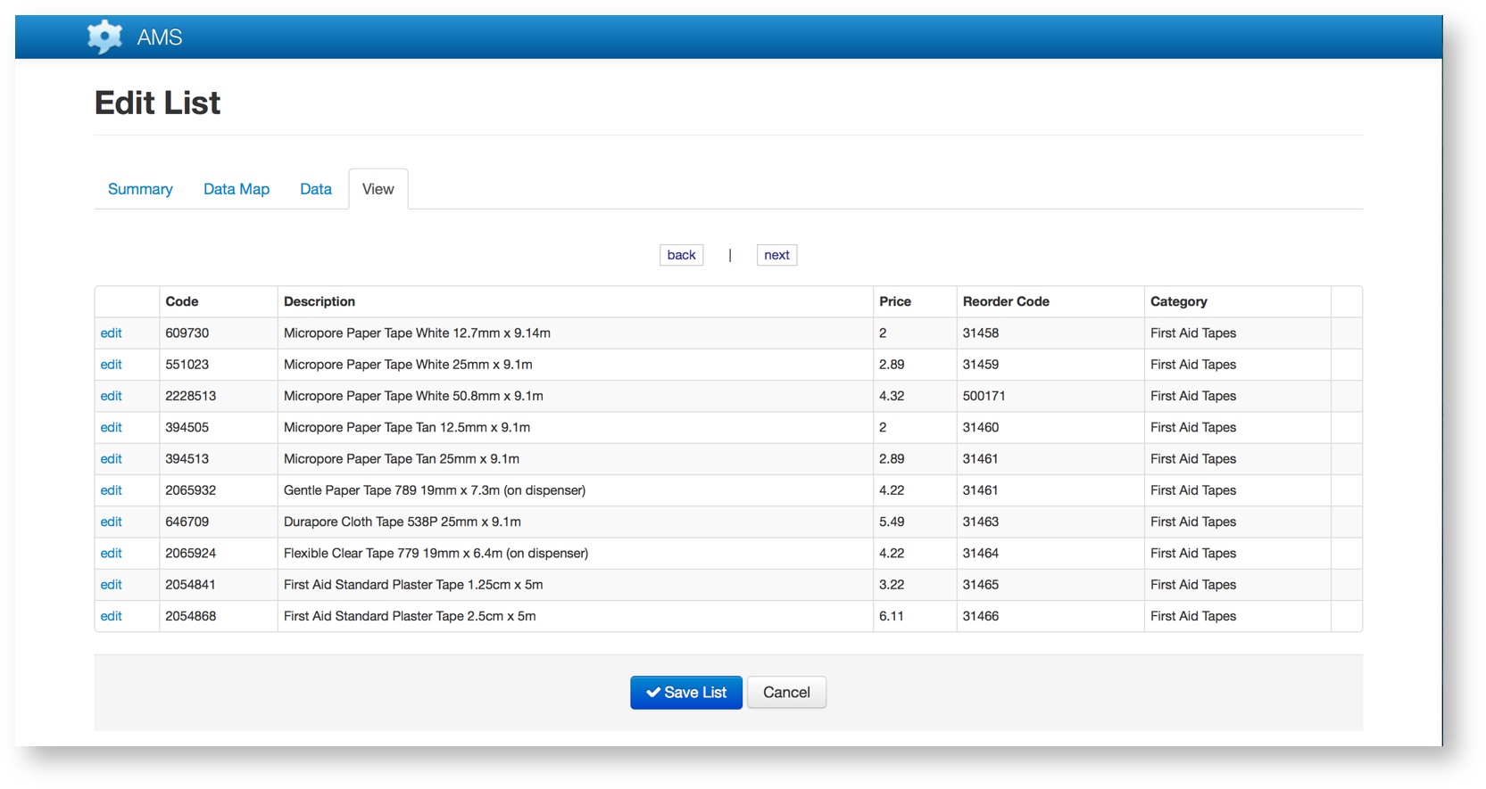 View List Data