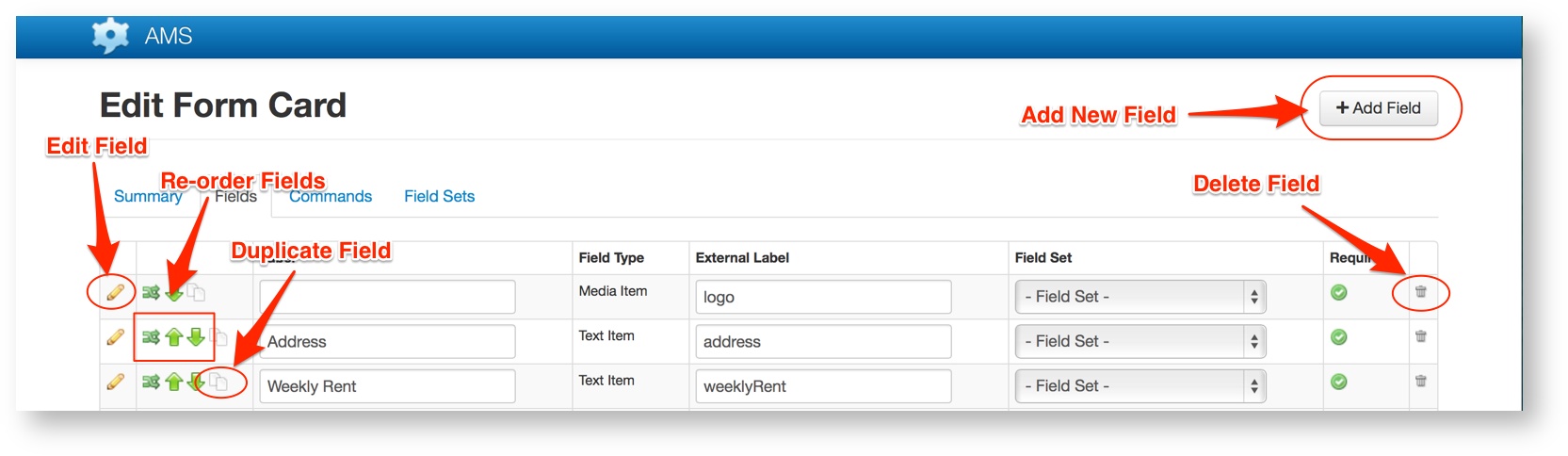 Form Card Edit Fields Controls